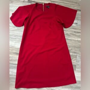 Maggy London Vibrant Red Lined Midi Dress Flutter Sleeve Gold Zip Holiday Size 6